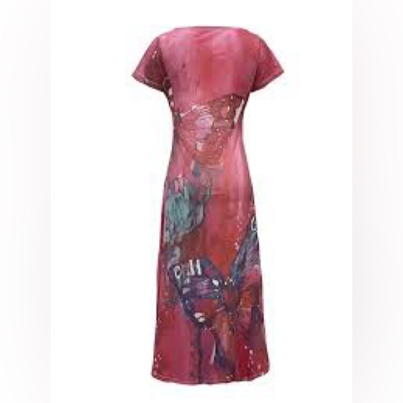 Butterfly Pink Patterned v neck maxi Dress - Picture 4 of 4